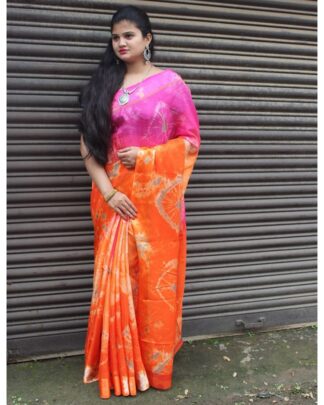 Pink Kashmiri Work Linen Saree