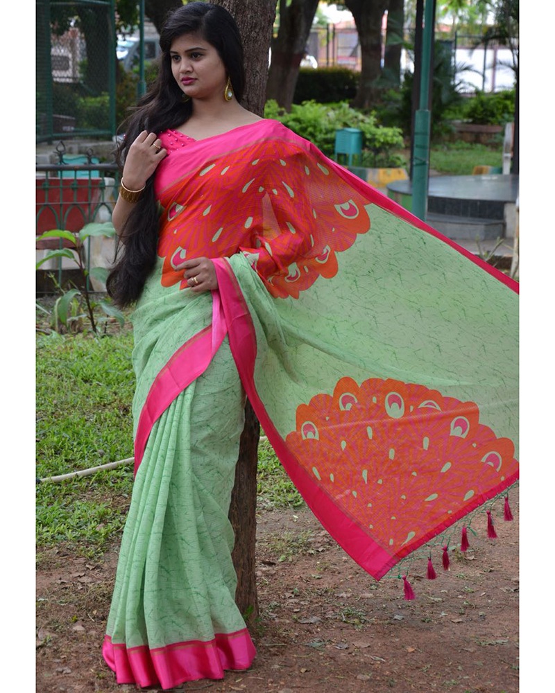 Multicolor Soft Cotton Saree With Satin Border