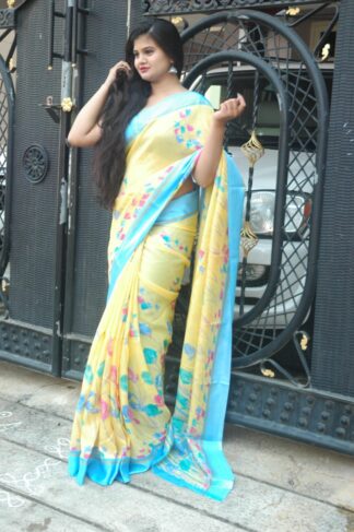 Yellow Soft Cotton Saree With Satin Border
