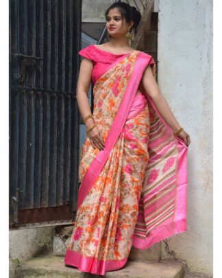 Multicolor Soft Cotton Saree With Satin Border