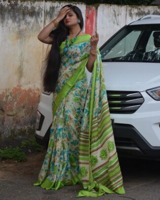 Multicolor Soft Cotton Saree With Satin Border