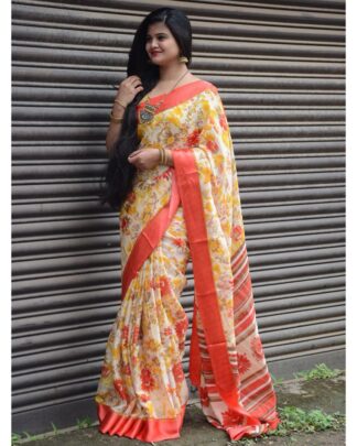 Multicolor Soft Cotton Saree With Satin Border