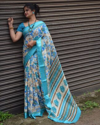 Multicolor Soft Cotton Saree With Satin Border