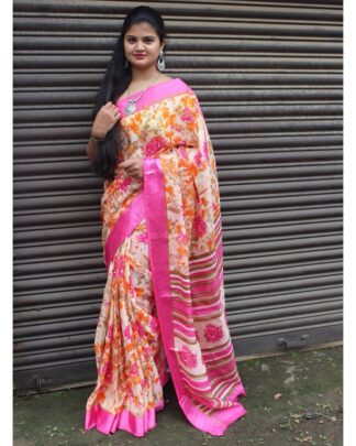 Multicolor Soft Cotton Saree With Satin Border