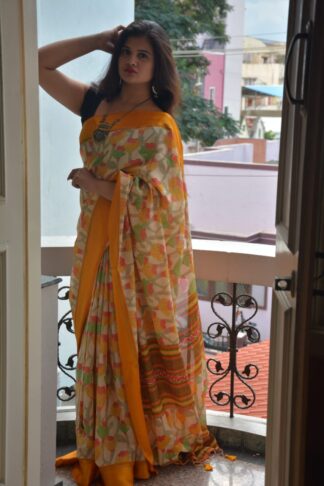 Multicolor Soft Cotton Saree With Satin Border