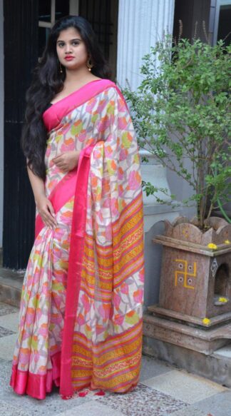 Multicolor Soft Cotton Saree With Satin Border