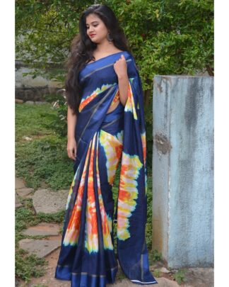 Blue Soft Cotton Saree With Satin Border