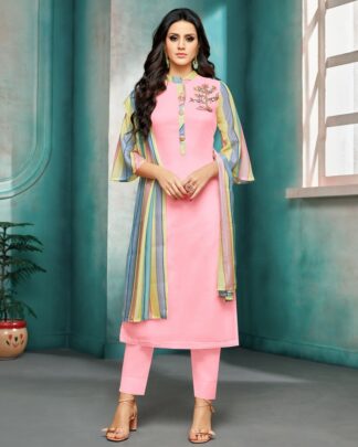 Masline Silk Semi Stitched Dress Material In Pink