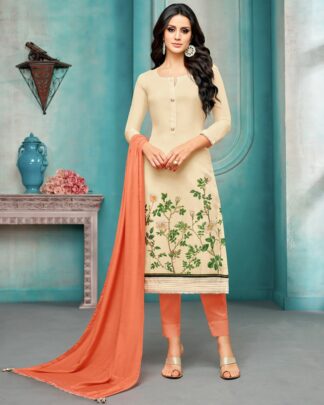 Masline Silk Semi Stitched Dress Material In Beige