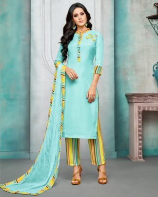 Masline Silk Semi Stitched Dress Material In Light Blue