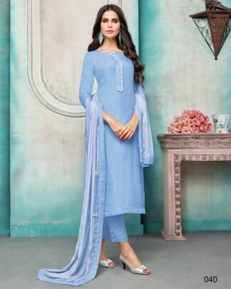 Masline Silk Semi Stitched Dress Material In Light Blue
