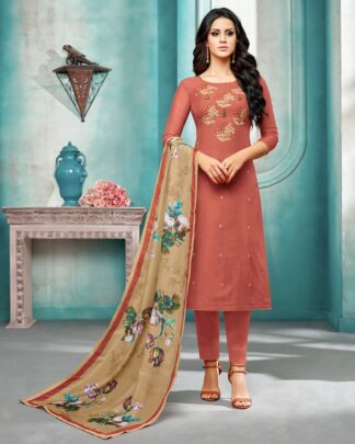 Masline Silk Semi Stitched Dress Material In Rust