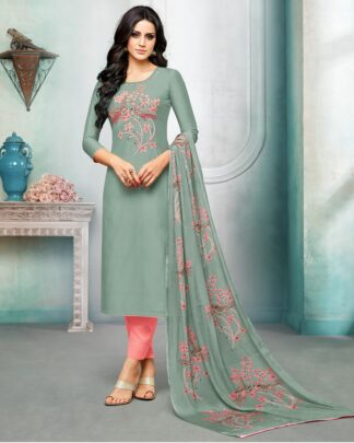 Masline Silk Semi Stitched Dress Material In Green