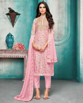 Masline Silk Semi Stitched Dress Material In Pink