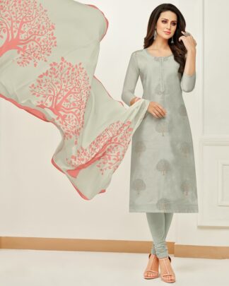 Chanderi Cotton Semi Stitched Dress Material In Gray