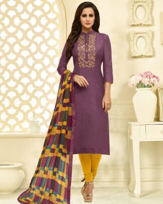 Chanderi Cotton Semi Stitched Chudidar Dress Material In Mauve