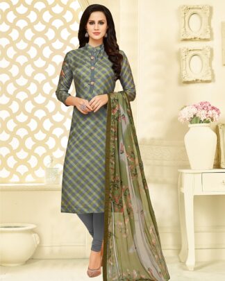 Chudidar Chanderi Cotton Semi Stitched Dress Material In Gray