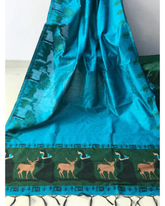 Sky Blue Banglori Raw Silk saree