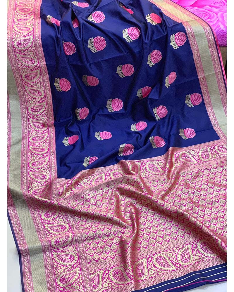 Blue Banarasi Handloom Weaving Silk saree