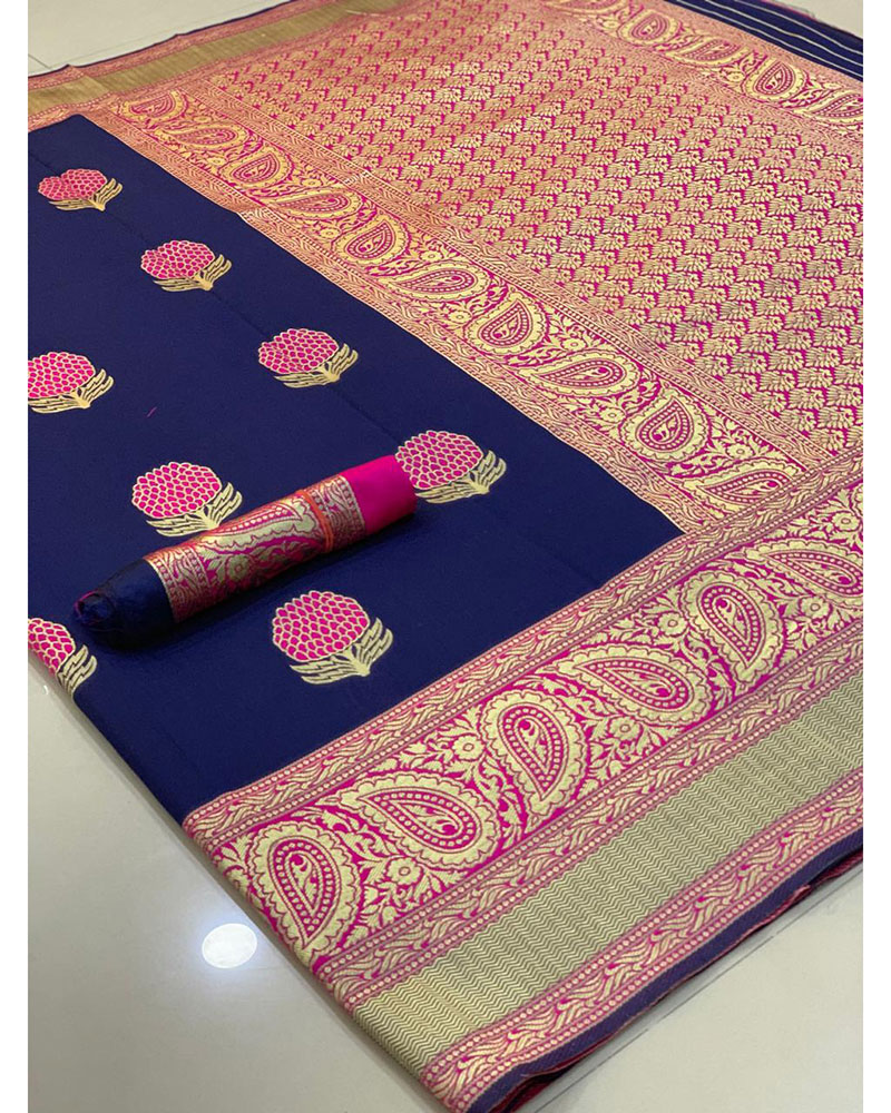 Blue Banarasi Handloom Weaving Silk saree - Image 2