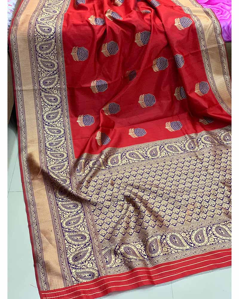 Red Banarasi Handloom Weaving Silk saree