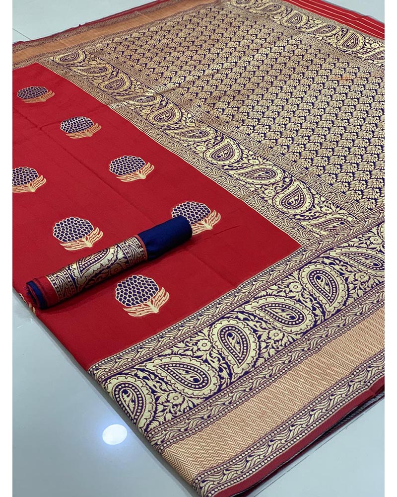 Red Banarasi Handloom Weaving Silk saree - Image 2