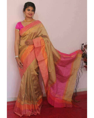 Beige Khadi Cotton Silk saree