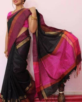Black Khadi Cotton Silk saree