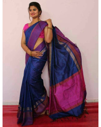 Blue Khadi Cotton Silk saree