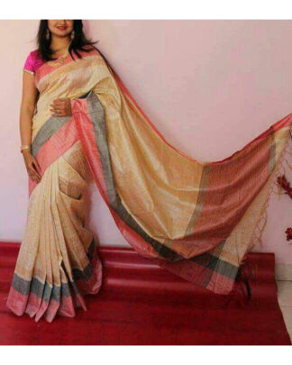 Cream Khadi Cotton Silk saree