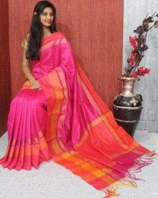 Magenta Khadi Cotton Silk saree
