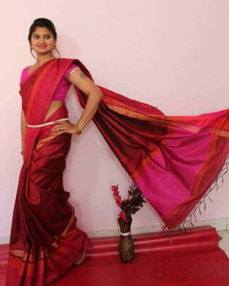 Maroon Khadi Cotton Silk saree