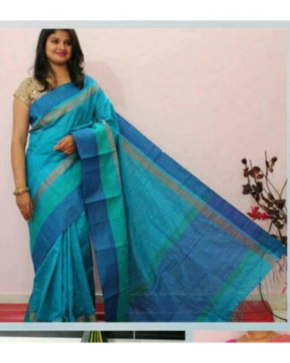 Sky Blue Khadi Cotton Silk saree