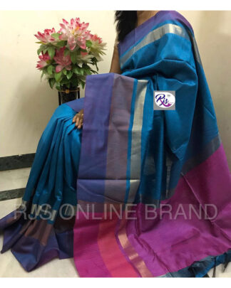 Sky Blue And Pink Khadi Cotton Silk saree