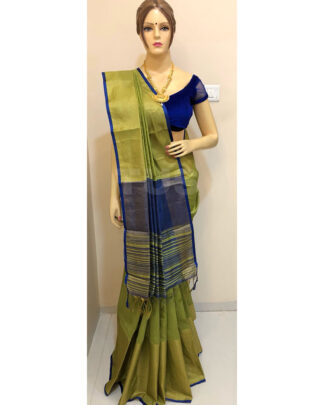 Light Green Khadi Cotton Silk saree