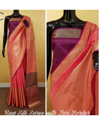 Peach Khadi Cotton Silk saree