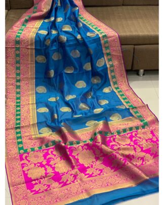 Sky Blue Raw Banglori Silk saree