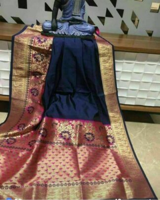 Navy Banarasi Soft Silk saree