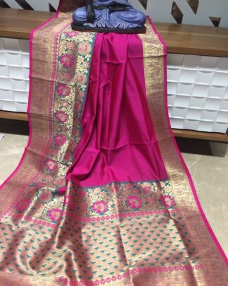 Pink Banarasi Soft Silk saree