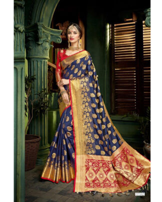 Navy Banarasi Paithani Silk saree