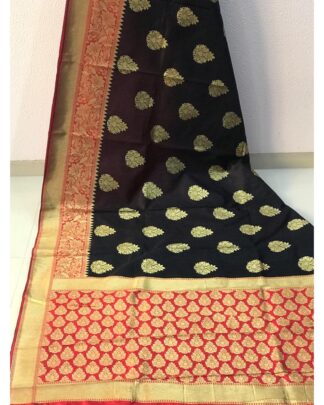 Black Banarasi Crystal Handloom Weaving Silk saree