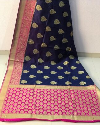 Navy Banarasi Crystal Handloom Weaving Silk saree