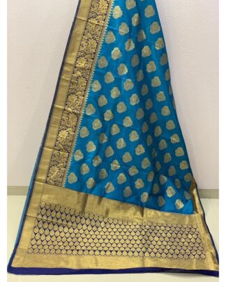 Sky Blue Banarasi Crystal Handloom Weaving Silk saree