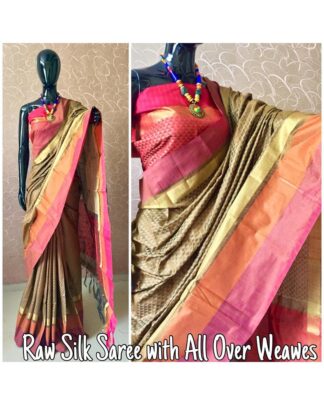 Beige Khadi Cotton Silk saree