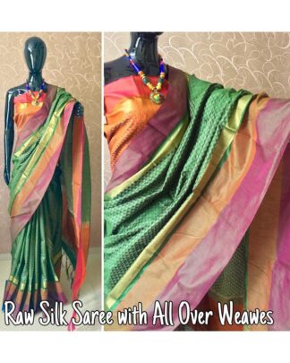 Green Khadi Cotton Silk saree