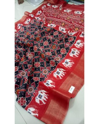 Black And Red Linen Digital Kalamkari Print