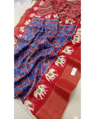 Blue And Red Linen Digital Kalamkari Print