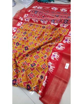 Yellow And Red Linen Digital Kalamkari Print