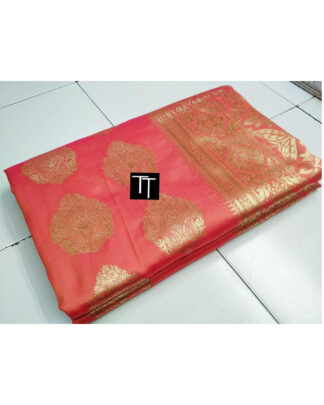 Peach Banarasi Handloom Weaving Silk saree