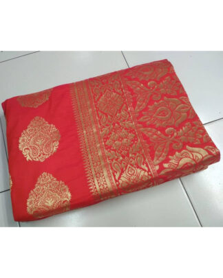Peach Banarasi Handloom Weaving Silk saree